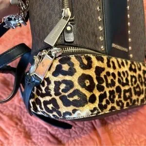 Michael Kors Brown and Black Backpack with Studded Details and wallet! Brown Mk Studded Backpack Michael Kors Black Studded Backpack main image 3